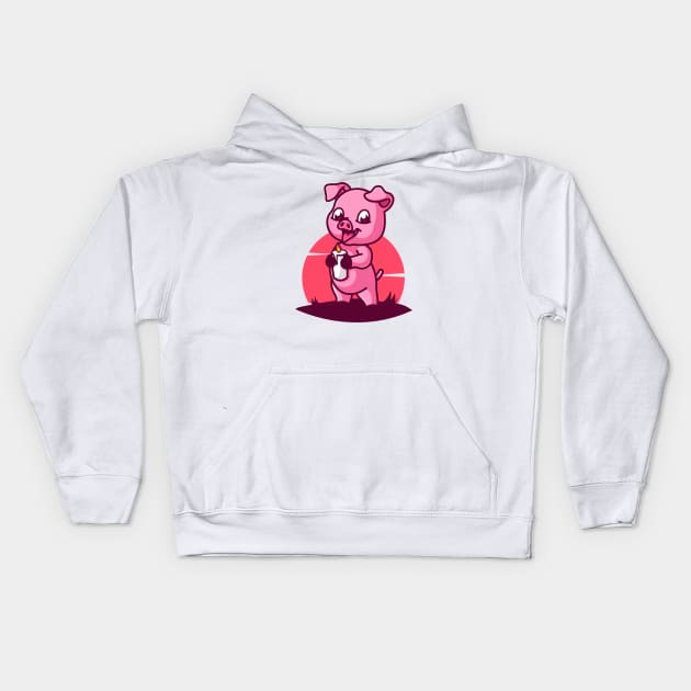 Happy piglet Kids Hoodie by haallArt